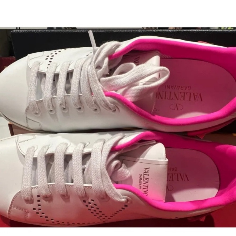 Valentino Women's Rockstud Neon-trim Leather Sneakers